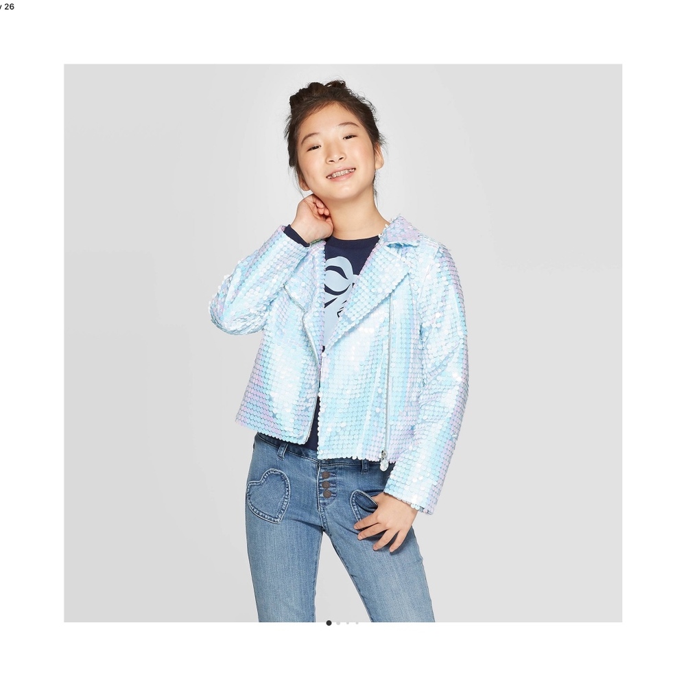 NWT Frozen 2 Blue Sequin Bomber Jacker Size 10-12